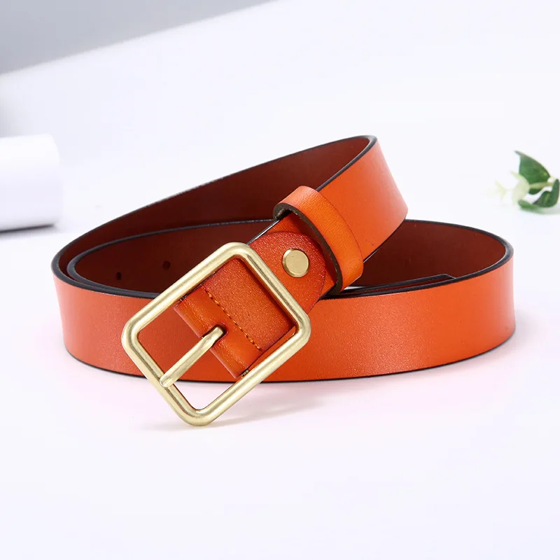 New Two-layer Cowhide Women's Belt, Simple Zinc Alloy Needle Buckle Belt, Fashionable Korean Version Student Leather Belt