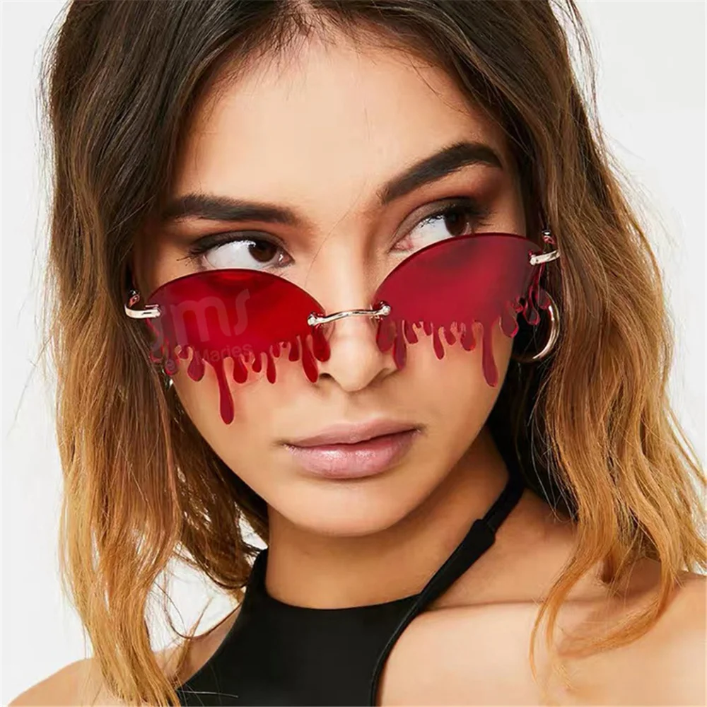 

2022 Fashion Rimless Tears Sunglasses for Women Female ins Frameless Sun Glasses Designer Exaggerated Irregular Catwalk Eyewear