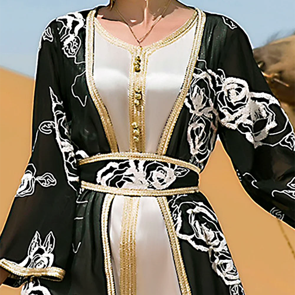 Women Elegant Abaya Embroidery Loose Middle East Muslim Long Robe Kaftan Dress