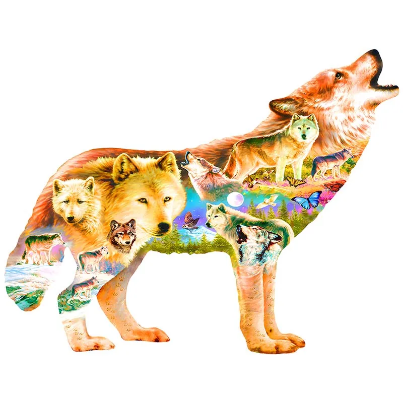 

Montessori Kids Gift Wolf Puzzle Wooden Toy Jigsaw Children Box Animal Design Irregular Shape Unique Crafts Board Game Wholesale