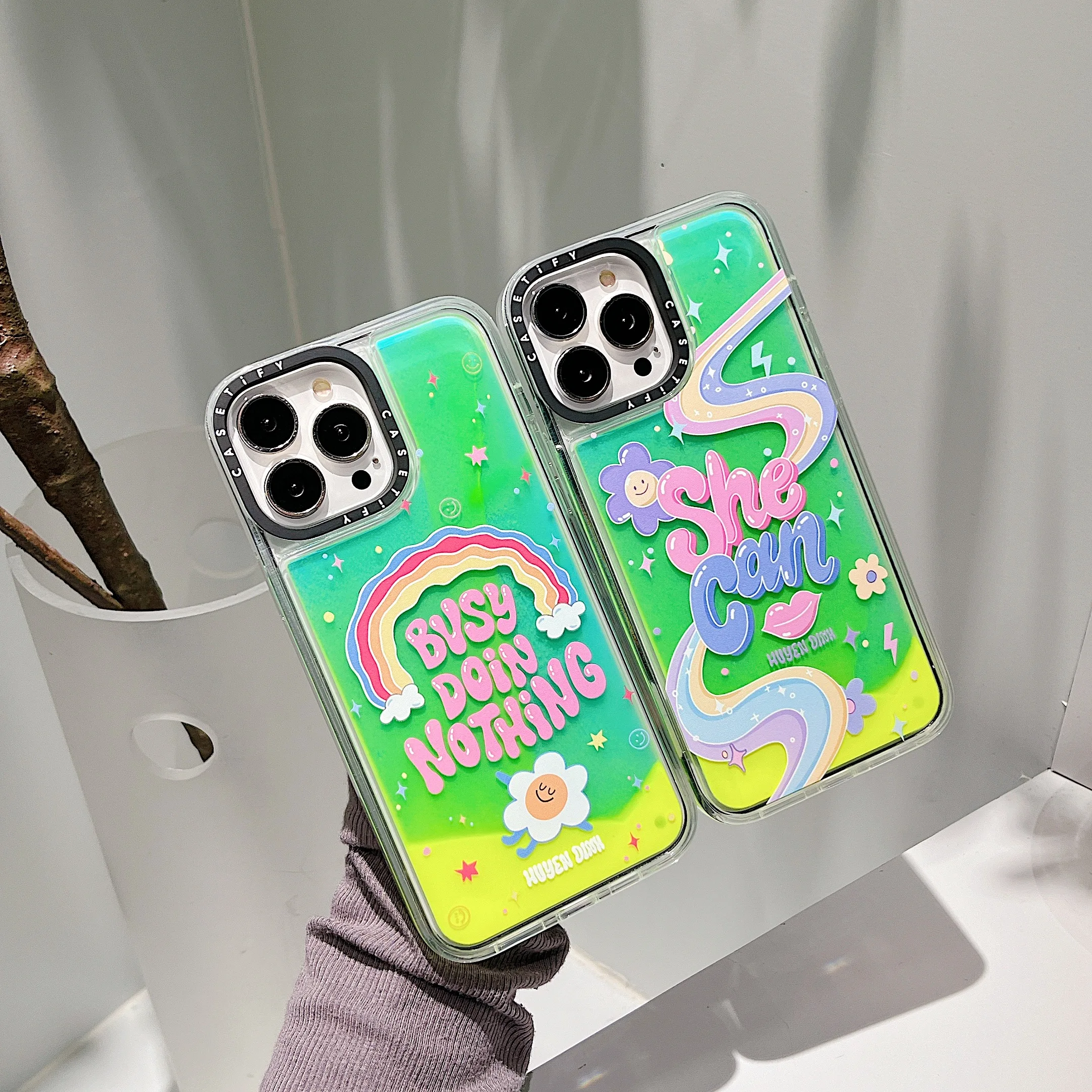 

INS Rainbow Flowers Letter Creative Quicksand Phone Cases For iPhone 13 12 11 Pro Max XR XS MAX X Lady Girl Anti-drop Soft Cover