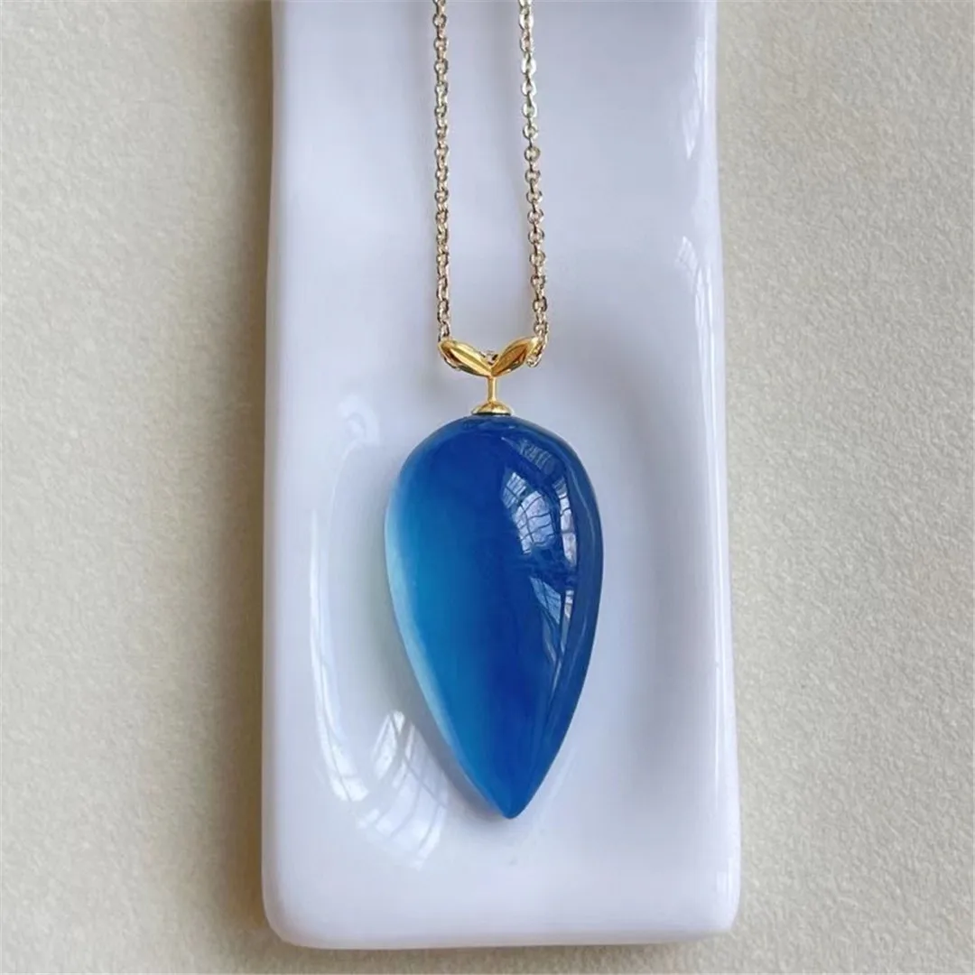 

Natural Blue Aquamarine Pendant 18K Gold For Women Lady Man Love Wealth Gift 28x15x10mm Beads Stone Reiki Crystal Jewelry AAAAA