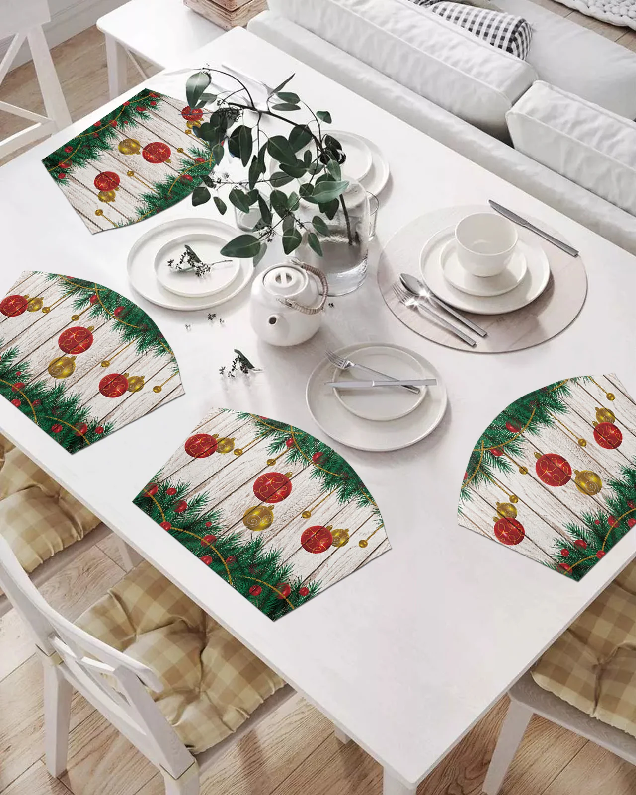 

2/4/6 шт. винтажные подставки под деревянное волокно красный желтый Рождественский шар коврики подставки Рождественский домашний декор кухо...