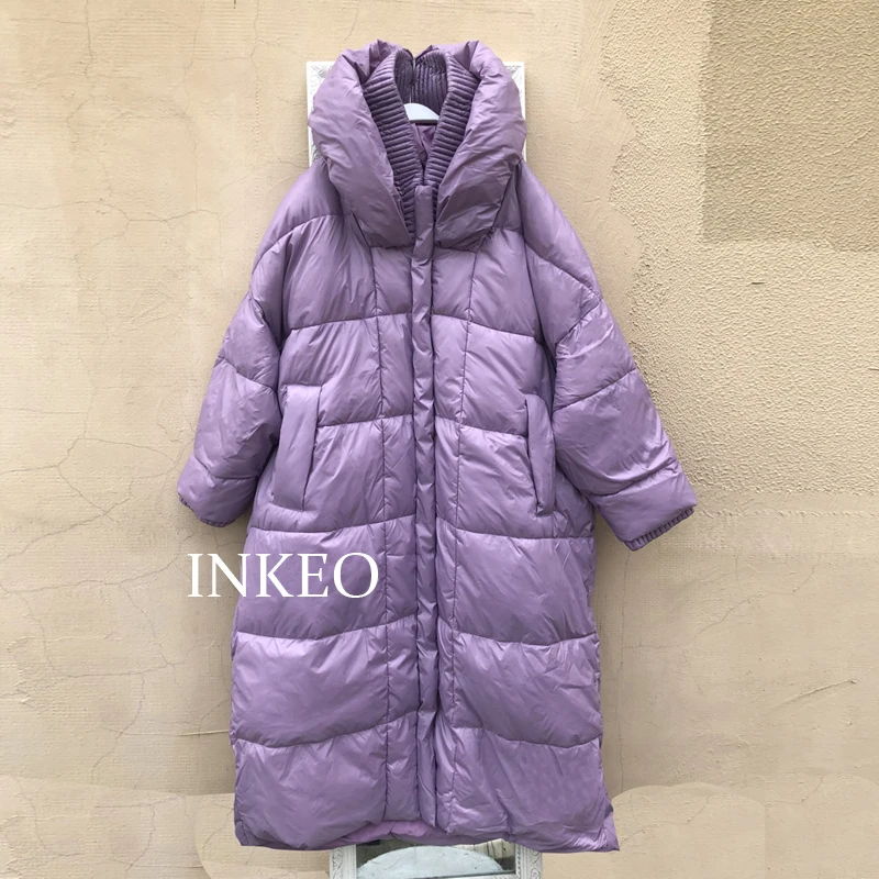 2022 Winter Hooded Puffer jacket Warm Women's brown Oversize cotton padded long coat Maxi Outwear Female snow wear INKEO 2O081