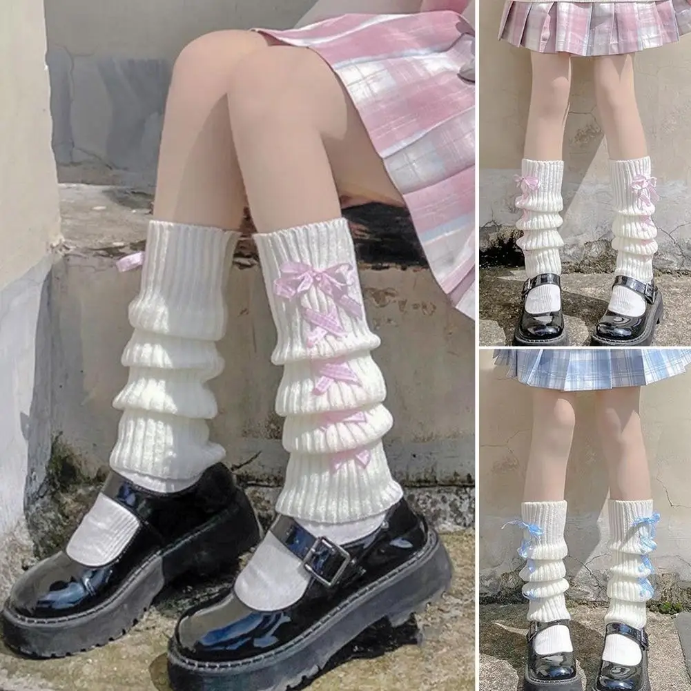 

1 Pair Trendy Women Socks Japanese Leg Socks Solid Color Long Knitting Leg Socks Leg Protection