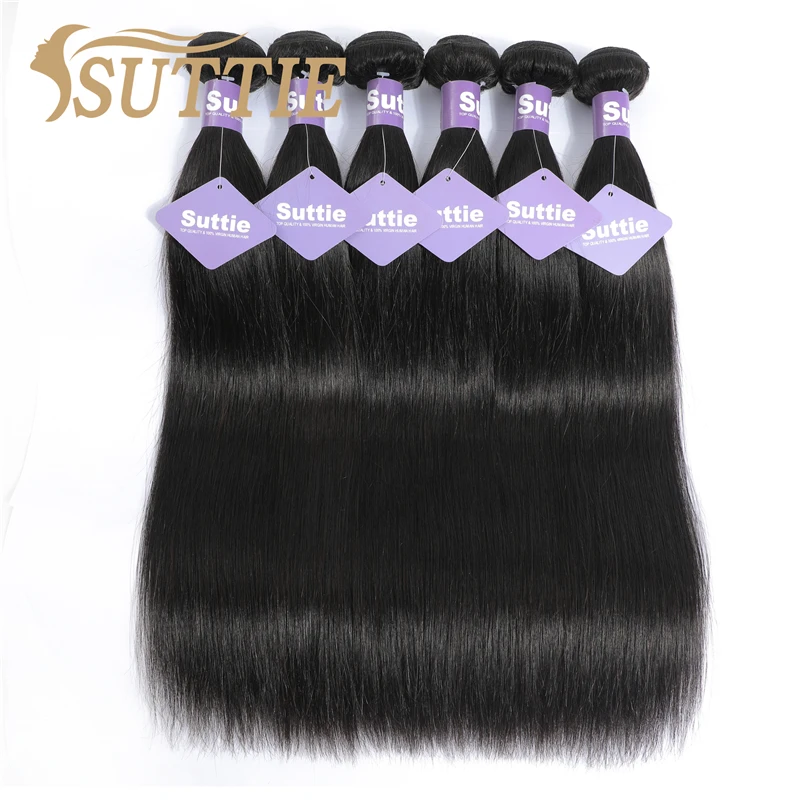 Suttie Brazilian Hair Weave Bundles Human Hair Bone Straight 3 Bundles Hair Extensions Natural Color Black for Women