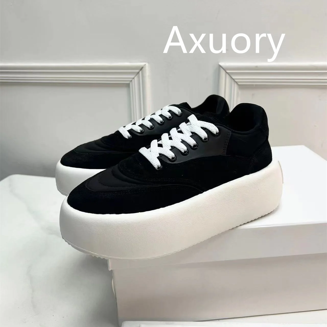 2023 Ladies Casual Shoes Mixed Color Thick sole anti slip sports shoes lace-up Cow suede material High Quality Daily Wear