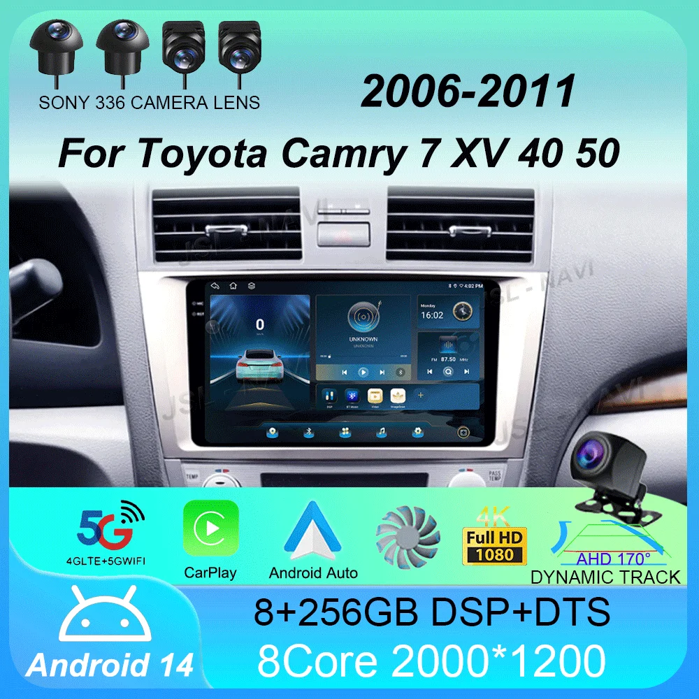 Автомобильный радиоприемник Android 14 Carplay Мультимедиа для Toyota Camry 7 XV 40 50 2006-2011