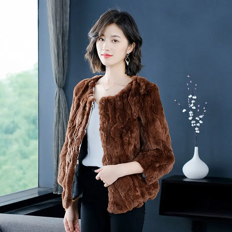 New Woman Fashion Real Fur Coat Female Elegant Fluffy Thick Warm Natural Fur Jacket Outerwear Ladies Winter Warm Outerwear G326