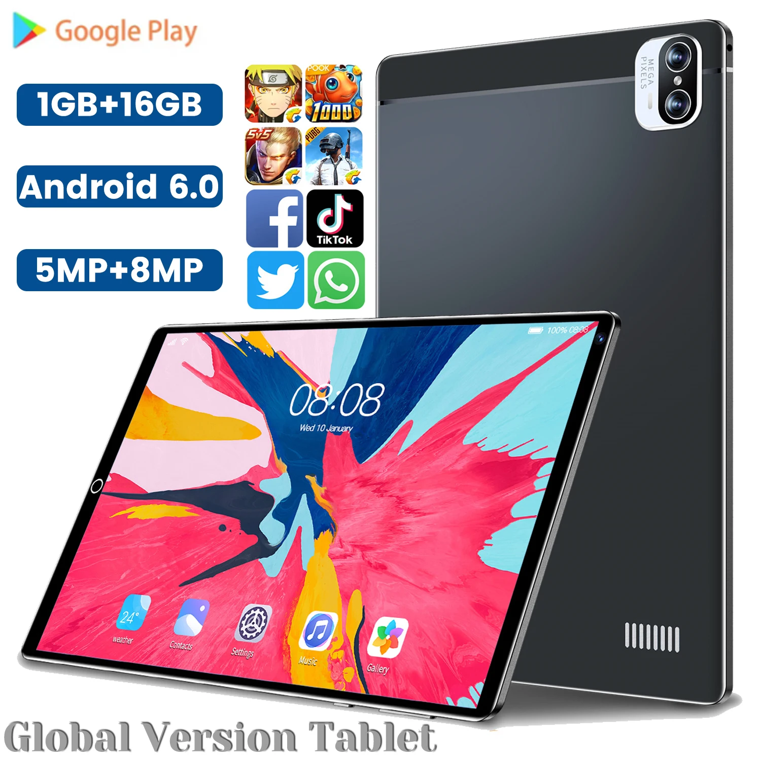 2023 Nuova Versione Globale Tablet Da 8.1 Pollici Android 2Gb + 32Gb 5Mp + 8Mp 3000Mah Android 6.0 Dual Sim Network 8 Core Bluetooth Wifi