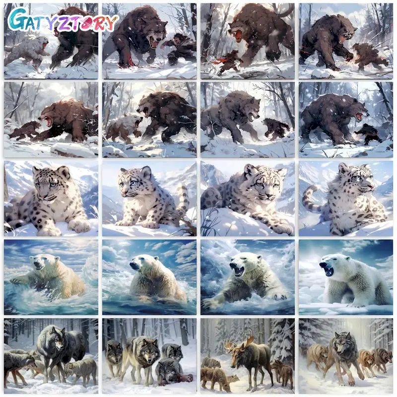

GATYZTORY Oil Painting By Numbers Snow Animals DIY 60x75cm Frameless Home Decor Digital Painting on canvas For Unique Gift