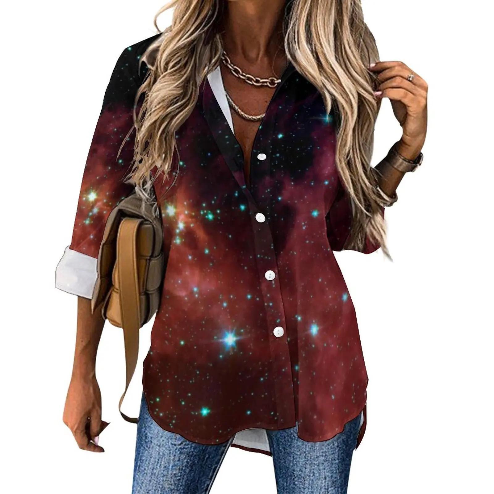 

Женская Повседневная Блузка с принтом «ночное небо»