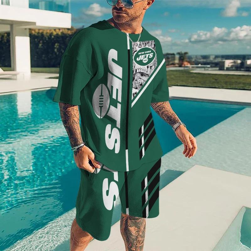 

Men's Sportswear suit Shorts Round Neck Short Sleeve Suit Trend 3D Printing Short Sets Rugby Printed Clothing Sports Suit