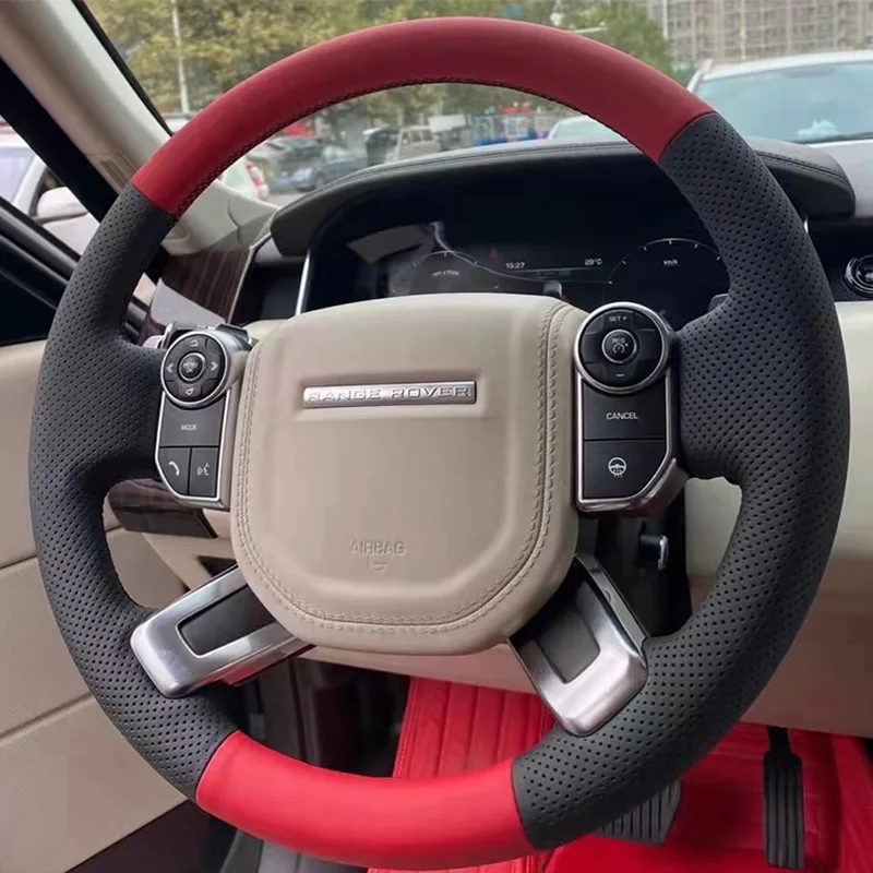 

For Land Rover Discovery 4 Freelander 2 Range Rover Sport 2017-2021 Hand-Stitched Non-Slip Leather Car Steering Wheel Cover