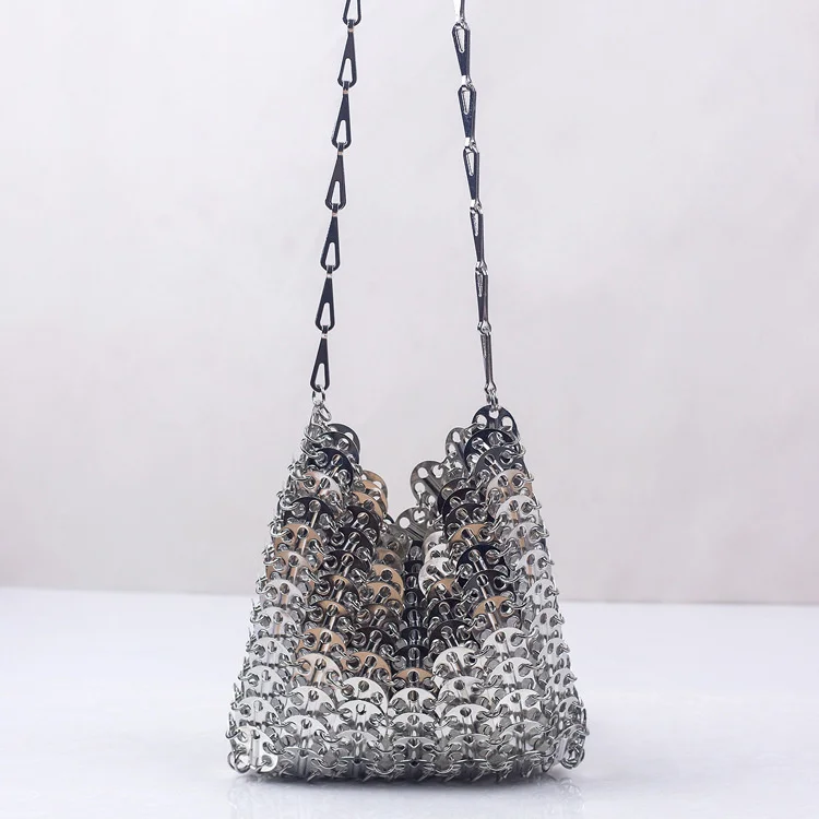 

Женские сумки, дизайнерская плетеная серебристая металлическая цепочка с блестками, ажурные вечерние сумки-клатчи, Женская дорожная Праздничная сумка через плечо, сумочка