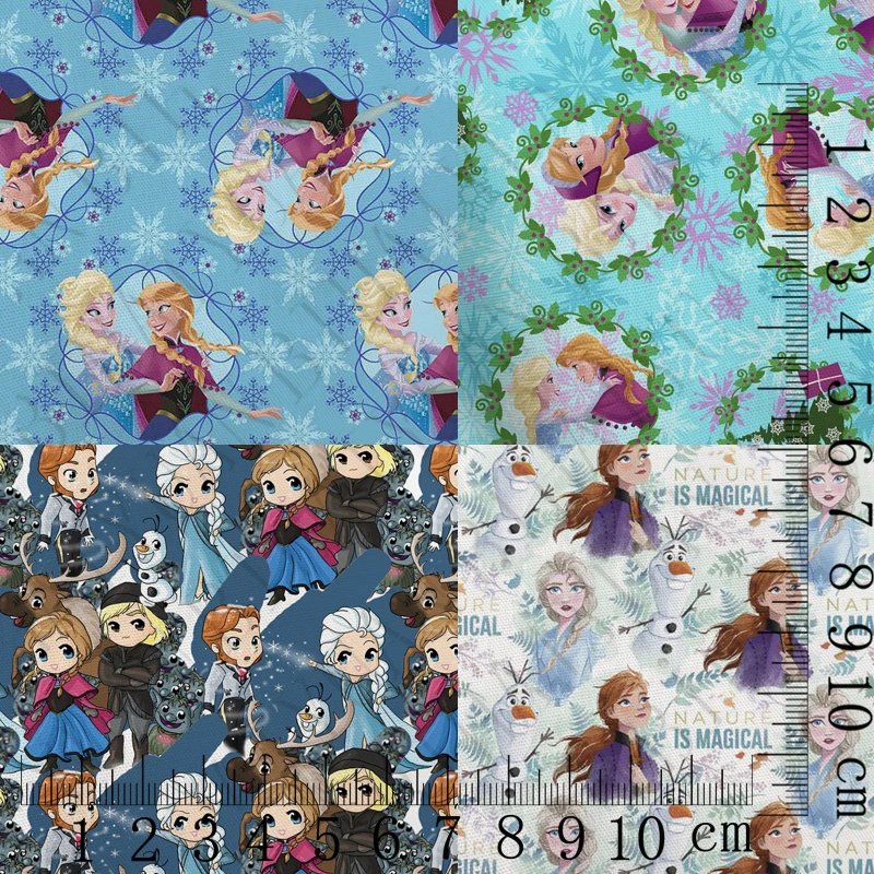 Ткань для пошива платьев из полиэстерового хлопка с принтом мультфильма "Замороженная сестра принцесса" размером 45*145 см, модель F2944.