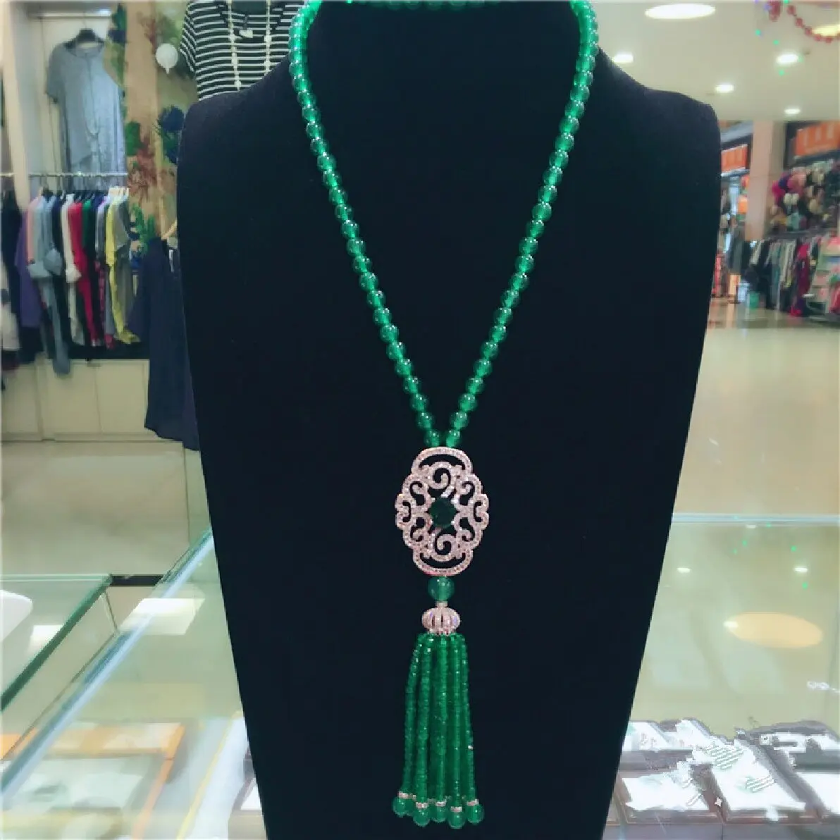 

Лидер продаж, новое ожерелье с кисточкой 2-3 8 мм из натурального зеленого нефрита с микроинкрустацией из циркония, длинная цепочка для свитера, модные ювелирные изделия