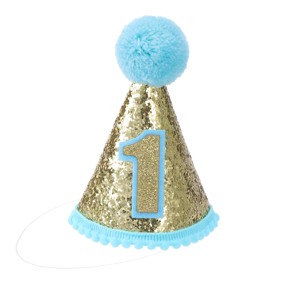 

Girl Boy Sequin First Birthday Cone Hat With Furry Pom Poms Glitter Sparkle Party Headband Adjustable Color 3