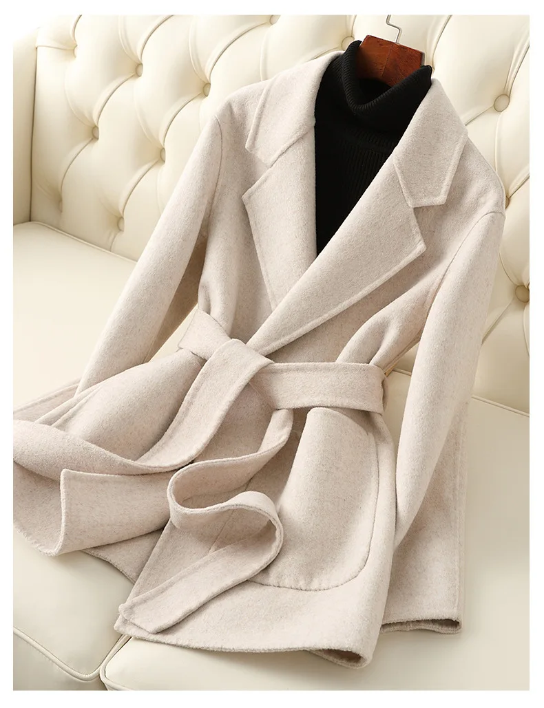 

2023Casual tweed coat, Autumn/Winter Fashion New Small Double sided Cashmere Coat for Women Short Fit Slim Fleece Coat for Women