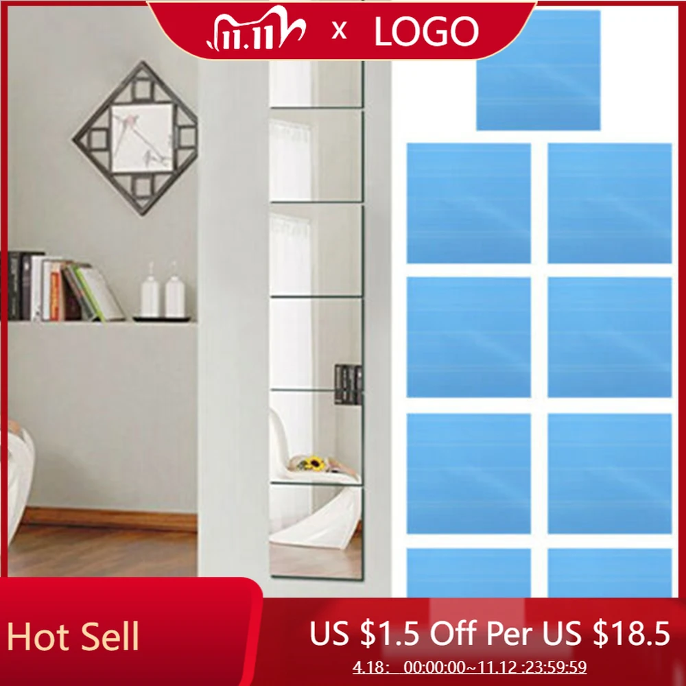 

9Pcs Mirror Wall Sticker 15CM Acrylic Square Mirror Tile Wall Stickers Decal Home Living Room Decor 150*150*0.2mm