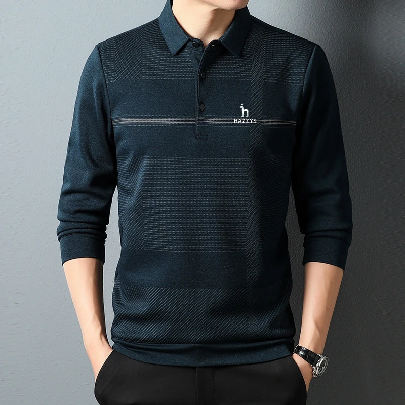 

Футболка HAZZYS мужская с длинным рукавом, Повседневная рубашка с отложным воротником, деловой принт, одежда на осень