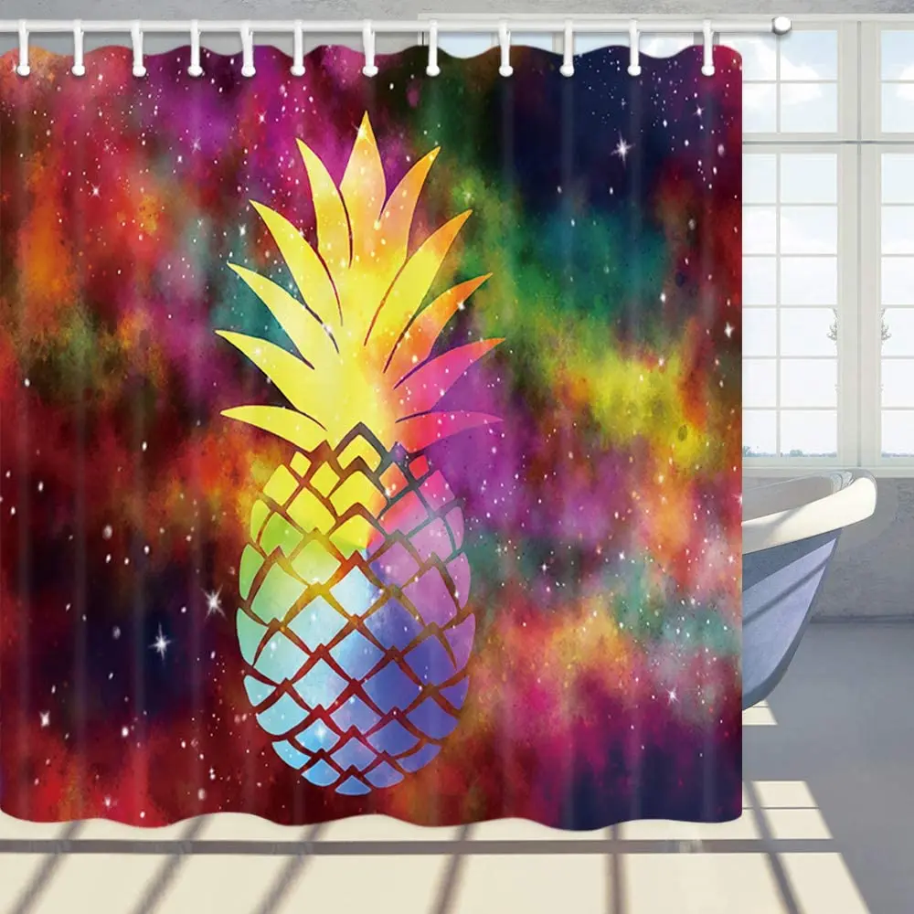 

Space Decor Shower Curtain Color Pineapple Starry Background Bathroom Curtain Polyester Fabric Bath Curtains with Hooks Washable