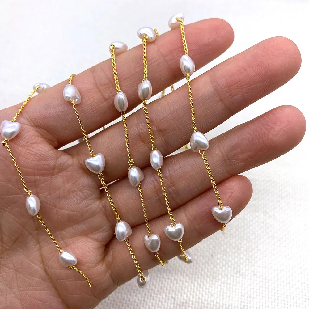 

Copper Handmade Chain 6mm Heart Shaped Imitation Pearl Fashion Charm Jewelry Women's DIY Necklace Earrings Bracelet Accessories