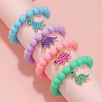 4pcsset candy color handmade arylic bead stretch bracelets cute diamond dinosaur alloy pendant for teens girls jewelry gift