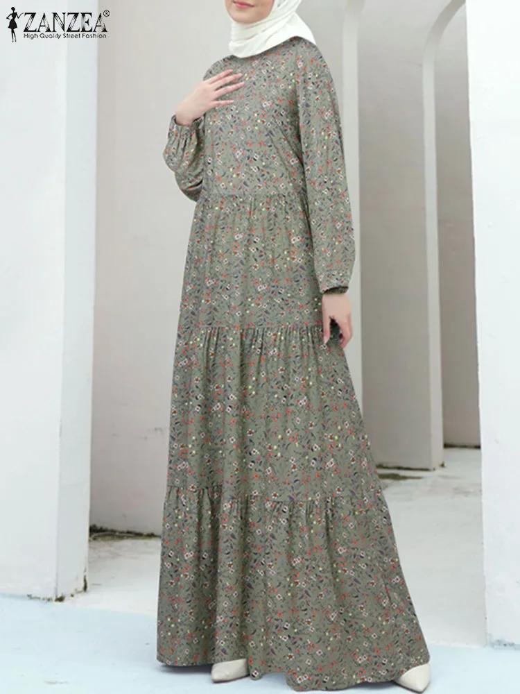 

ZANZEA Muslim Abayas For Women Summer Floral Dress Holiday Robe Bohemian Printed Maxi Dresses Turkey Dubai Abaya Isamic Vestido