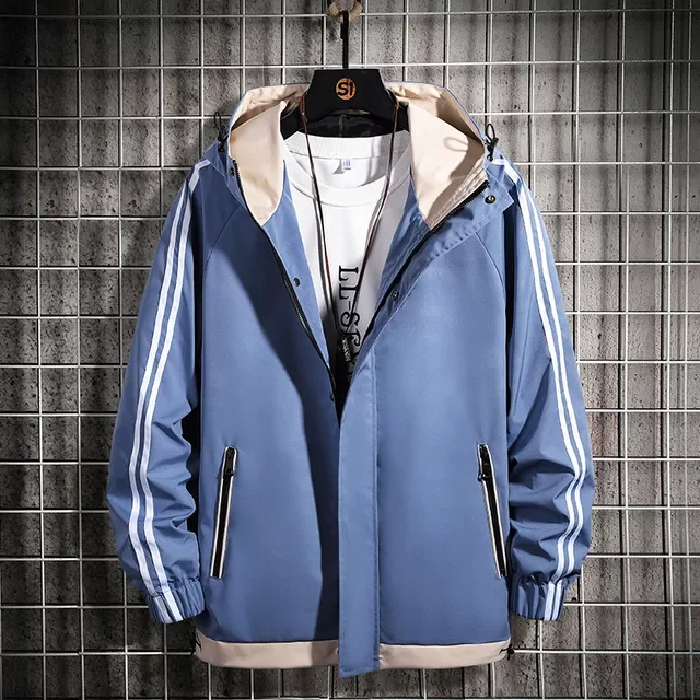 

New2022 Windbreaker Jackets Korea Style Fashion Stripe Casual Coats Male Clothing 2022 Spring Autumn Zipper Color Block Jacket M