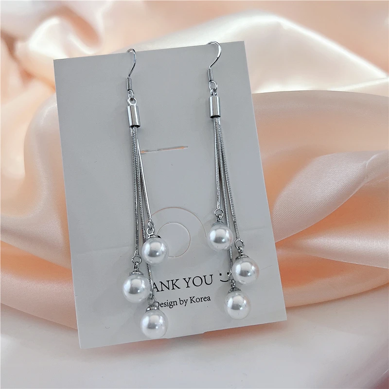 

Silver 925 Earrings For Women Multi Line Pearls Long Tassel Earing Brincos Femme Trendy Jewelry Accessories Parrty Gifts Bijoux