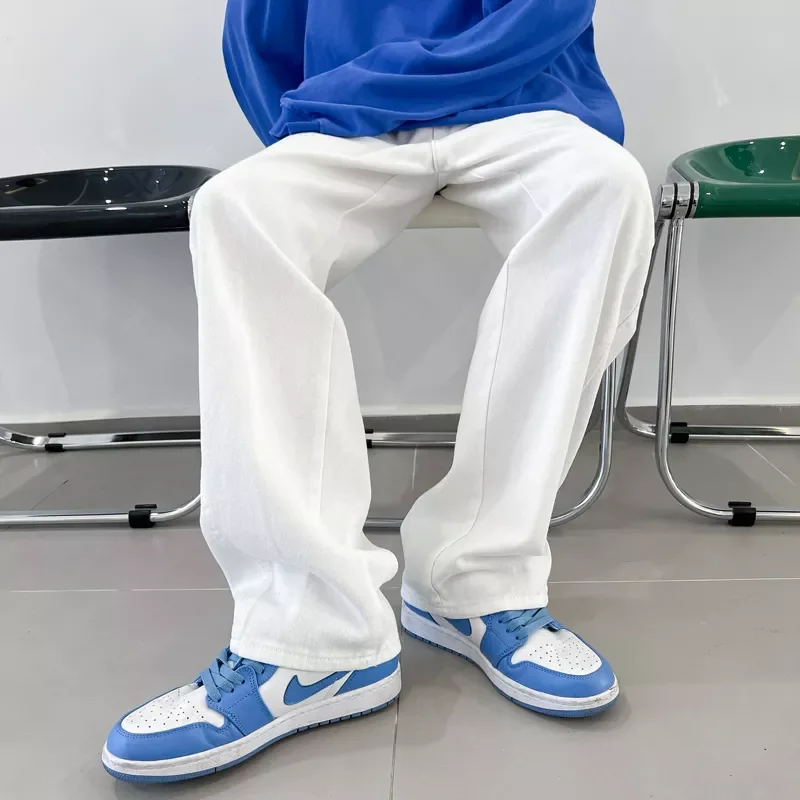 2022New Summer New Casual Jeans Men Fashion Straight Loose Jean Pants Neutral Streetwear Solid All-match Wide-leg Trousers