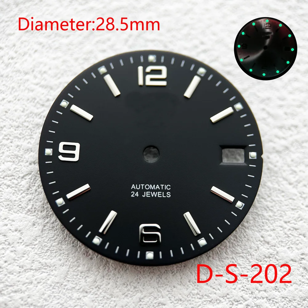 28.5mm Green Luminous Modification  Dial Watches Accessories for NH35 NH36 Automatic Movement  With S Logo