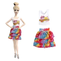 nk official 1 pcs fashion dress white shirt modern rainbow skirt clothes for barbie doll accessories 16 doll dressing up toys