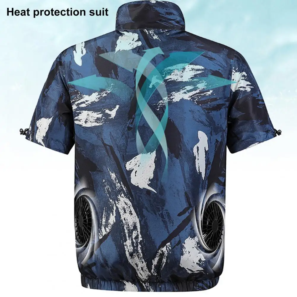 80%HOT1 Set Cooling Fan Jacket Unique Pattern Three Gear Adjustable Polyester Men Summer Outdoor AC Jacket Cooling Fan Apparel W