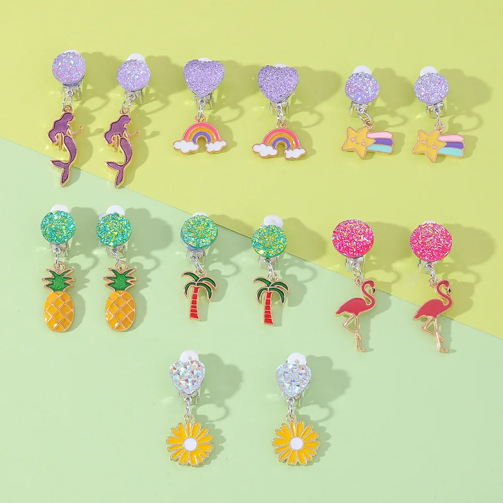 

Cute Colorful Purple Mermaid Charm Clip on Earrings for Children Girls No Pierced Earring Jewelry New Year Gift