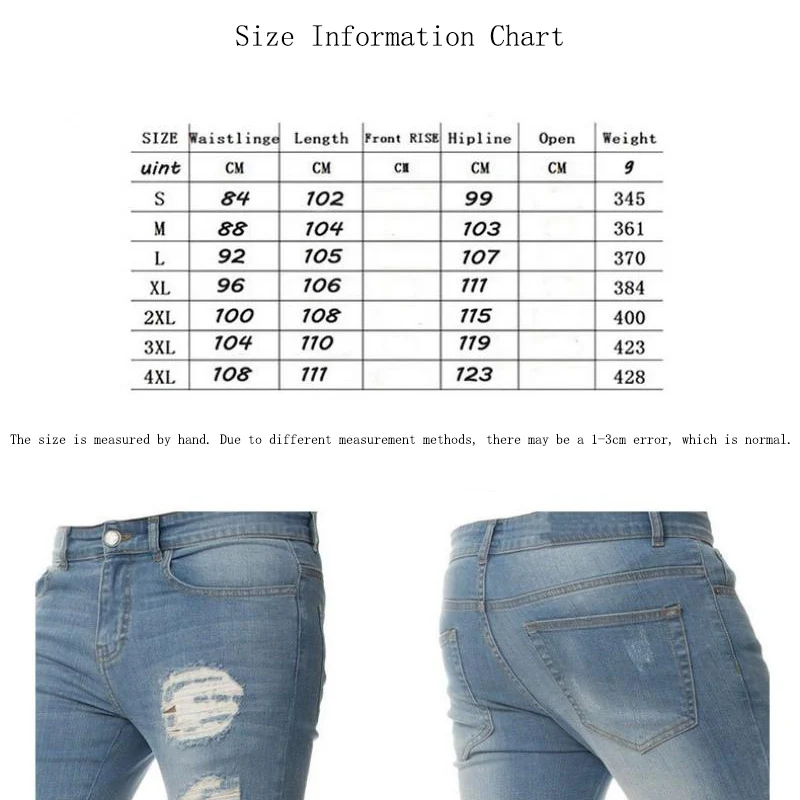 Men's Slim Fit Ripped Biker Pencil Pants Solid Color Frayed Male Pants Jeans Men Jeans Casual Fashion Long Pants Trousers