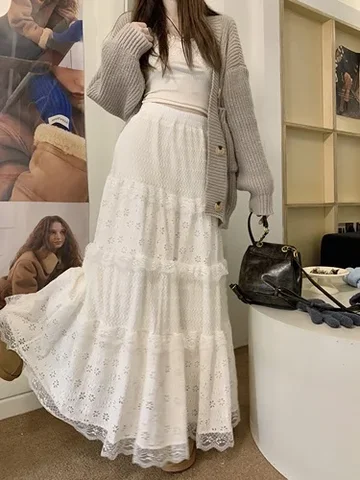 Юбка Korobov Женская трапециевидная, милая приталенная длинная юбка с завышенной талией, в винтажном стиле, Y2k, на осень