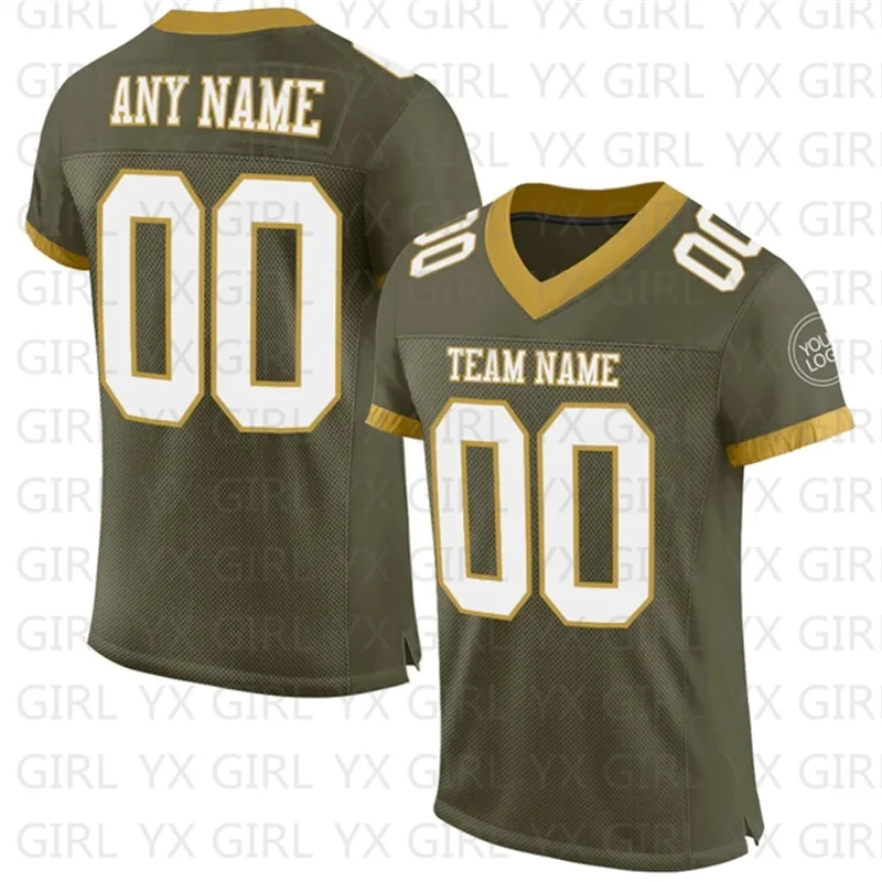 

Custom Olive White-Old Gold Salute To Service Football Jersey Personlized Team name and you name number V-Neck Football T-Shirts