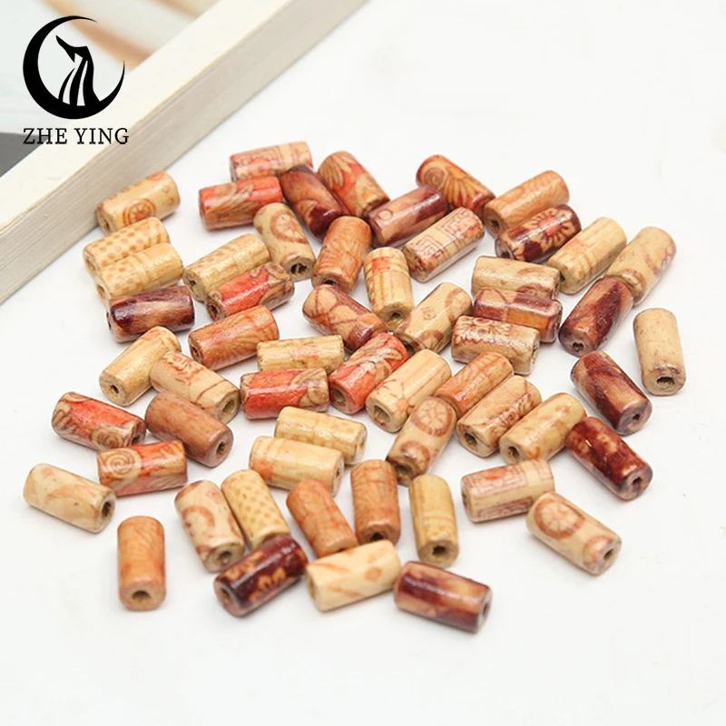 

2022 New Printed Natural Big Hole Wooden Beads for Necklace Bracelet Charms Diy Jewelry Making Accessories