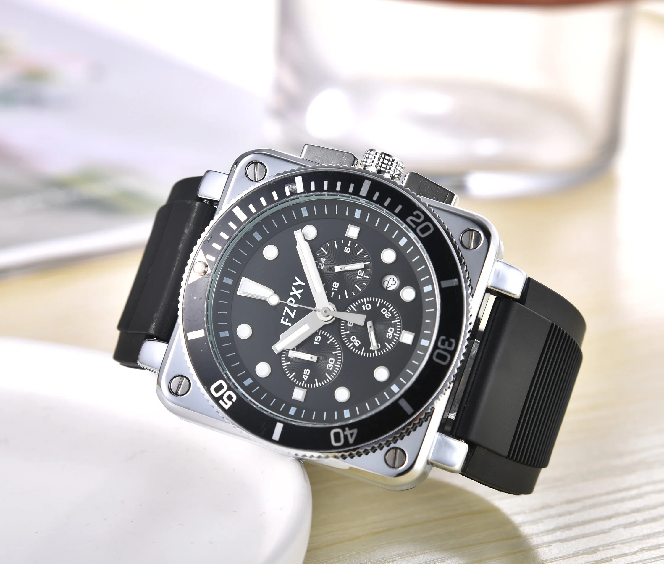 

Часы BR12 Мужские кварцевые в деловом стиле, роскошные многофункциональные спортивные наручные часы с колокольчиком из нержавеющей стали, квадратные, с надписью «Ross», модель BR