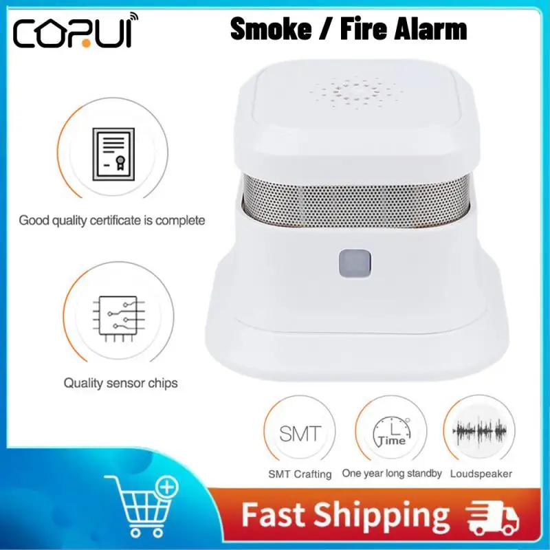 

CoRui High Sensitive Stable Independent Alarm Smoke Detector Home Security Wireless Alarm Smoke Detector Sensor Fire Equipment