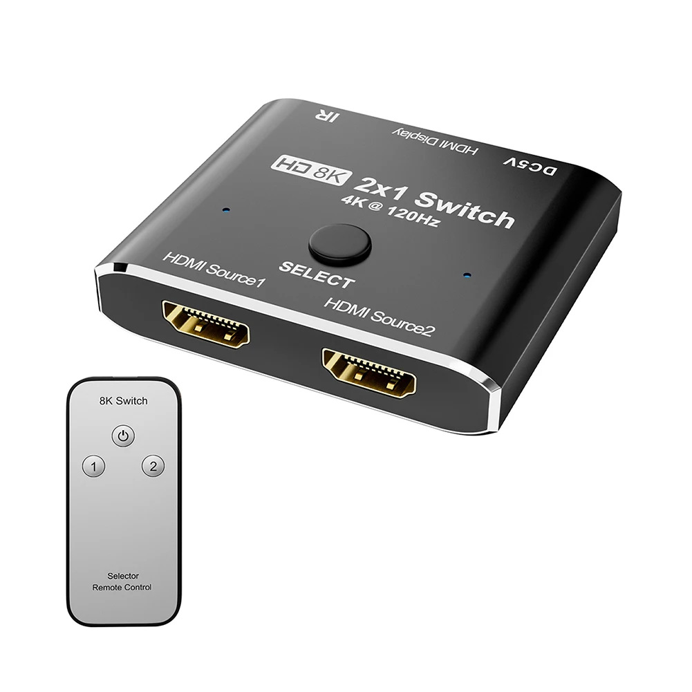 

Черный переключатель 8K HD HDMI-совместимый адаптер переключатель Новый 2-в-1 с функцией ключа пульт дистанционного управления Plug-and-Play для игр