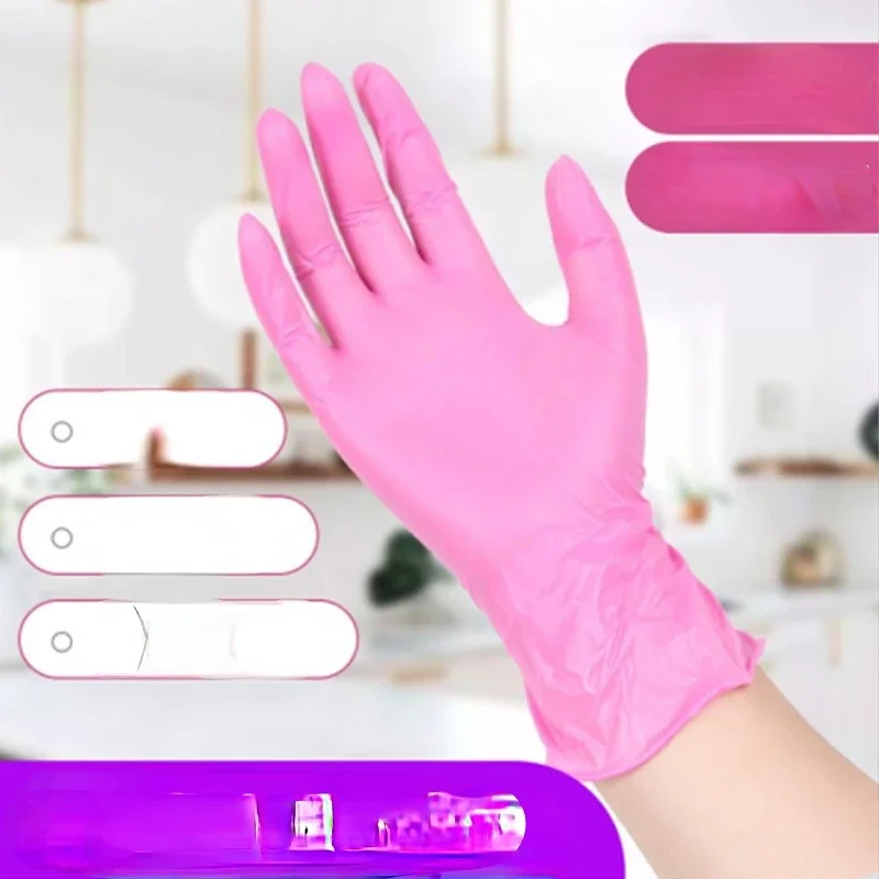 

100PCS Disposable Pink Nitrile Gloves Latex Free WaterProof Anti Static Durable Versatile Working Gloves Kitchen Cooking Tools