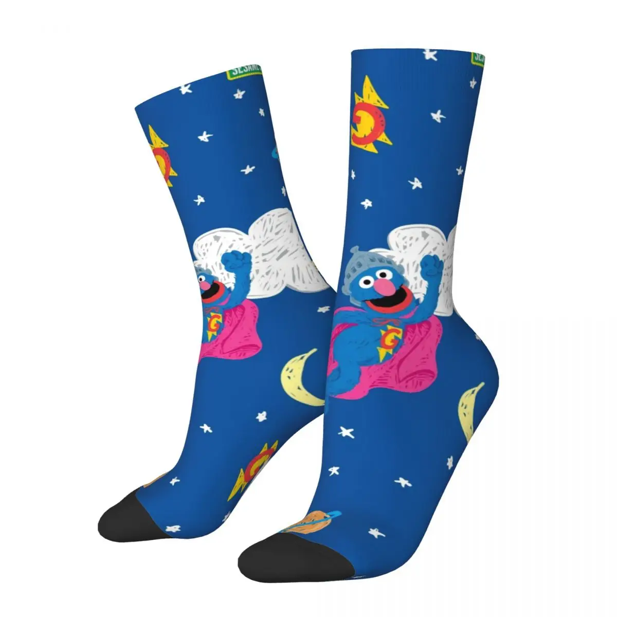 

Crazy Sock for Men Grover Aesthetic Hip Hop Harajuku Sesame Street Happy Quality Pattern Printed Boys Crew Sock Casual Gift