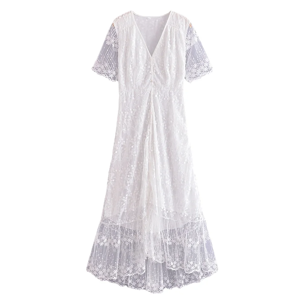 Женское однотонное пляжное платье-макси Happie Queen с цветочным принтом и коротким