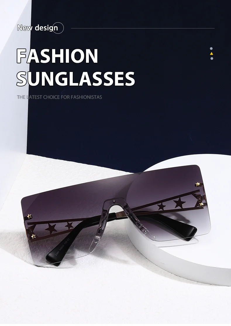 

Luxury Brand Five-pointed Star Square Rimless Sunglasses Women Frameless Sun Glasses For Men OnePiece Eyeglasses Shades