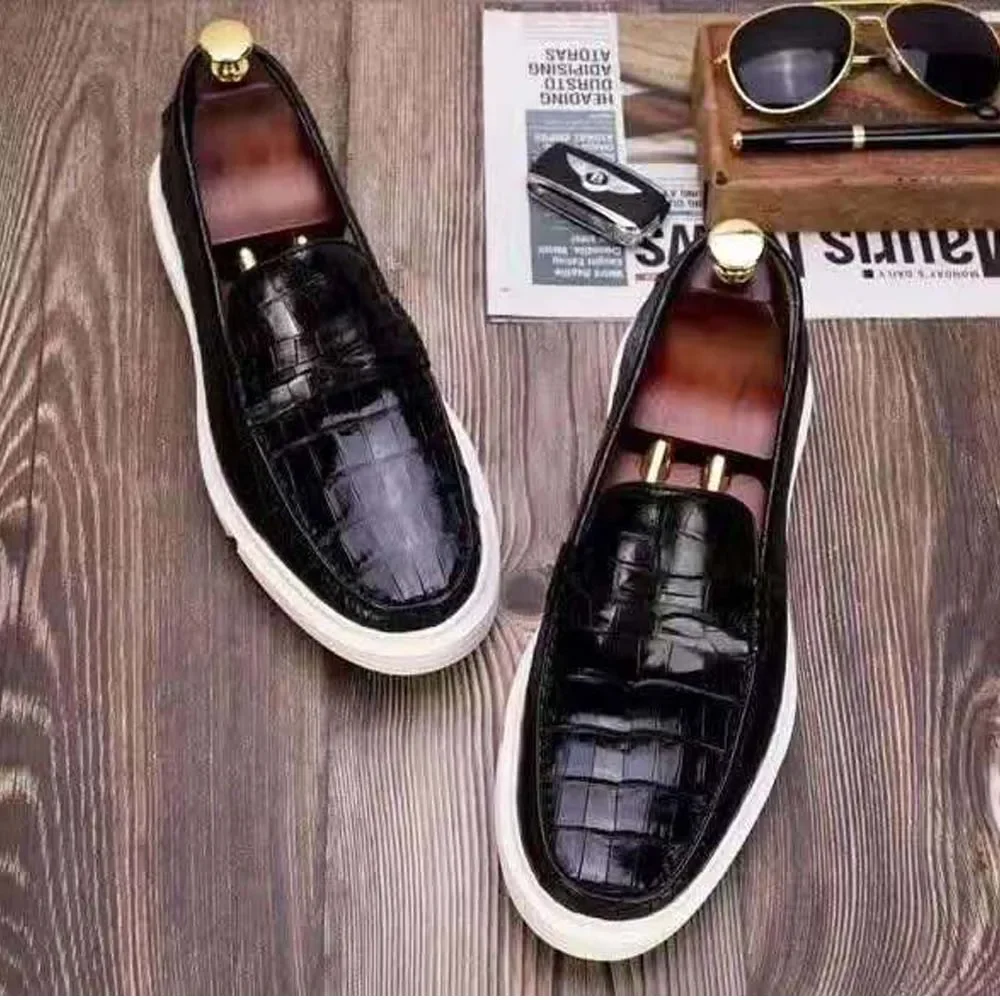 ouluoer men leisure shoes crocodile leather male
