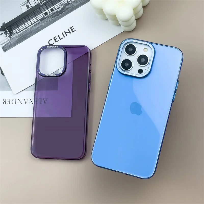 

Simple Trendy Hard Case Cover For iPhone 14 Plus 13 12 Pro Max Plating Shell Metal Buttons Camera Ring Dusty Filter DustProof