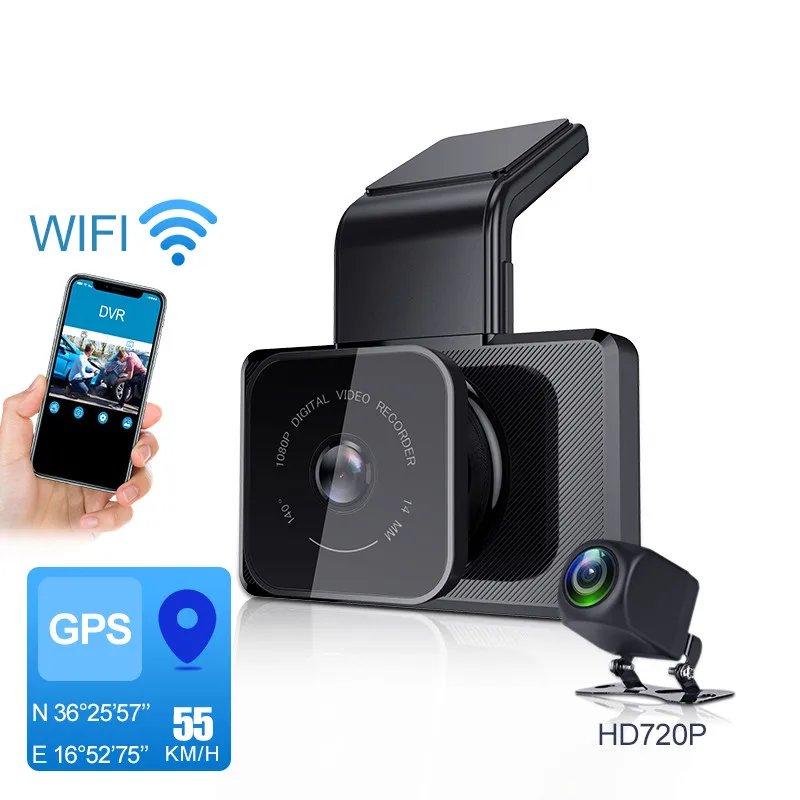 K10 WIFI  GPS  Car DVR Dash Cam Full HD 1080P Dual lens Night Vision Driving Recorder Video Recording Dash Camera DFDF